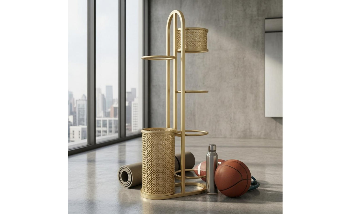 Wrought Iron Sports Ball Rack Freestanding Ball Storage Rack Arched Frame Sports Equipment Organizer Perforated