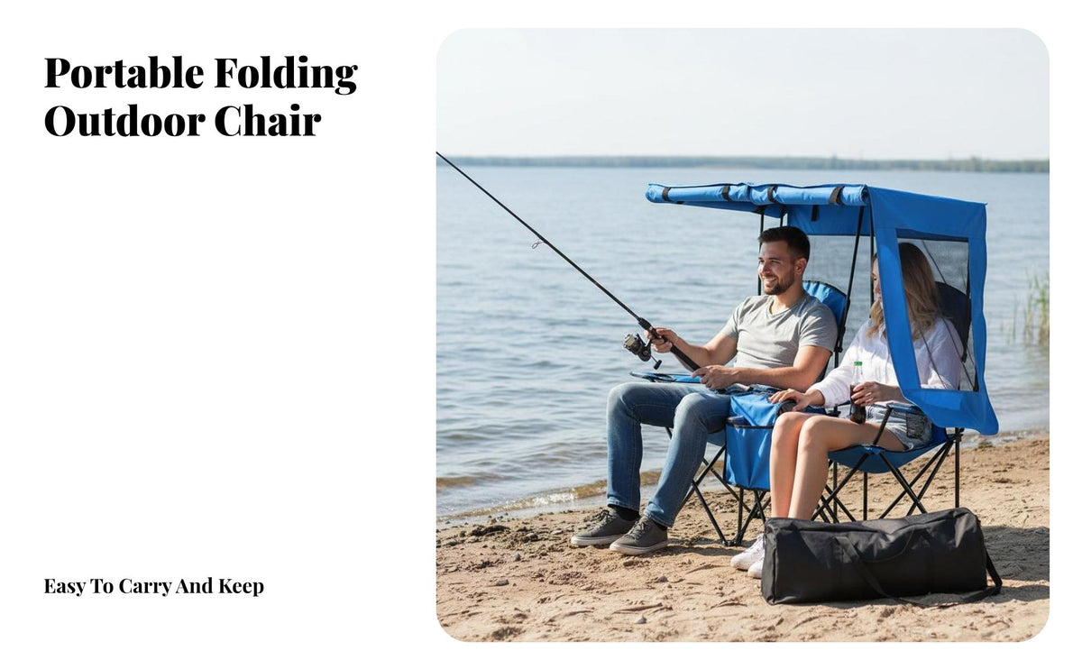 Integrated Sunshade 2-Person Camp Chair foldable Frame Canopied Double Loveseat Quick Folding Camping Couch Oversized for partners, Campers, Families, Fishing, Picnics, Backyard, Sporting Events