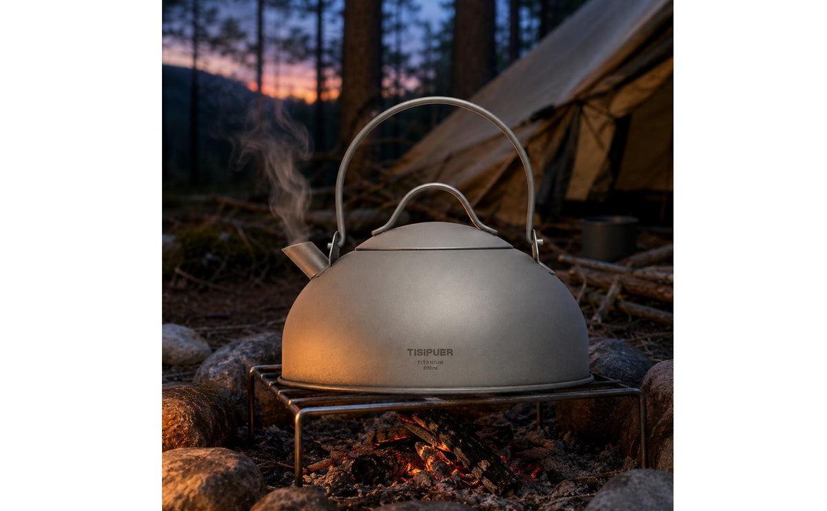 Kettle Matte Silver-Gray Camping Kettle Rounded Metal Body Outdoor Teapot