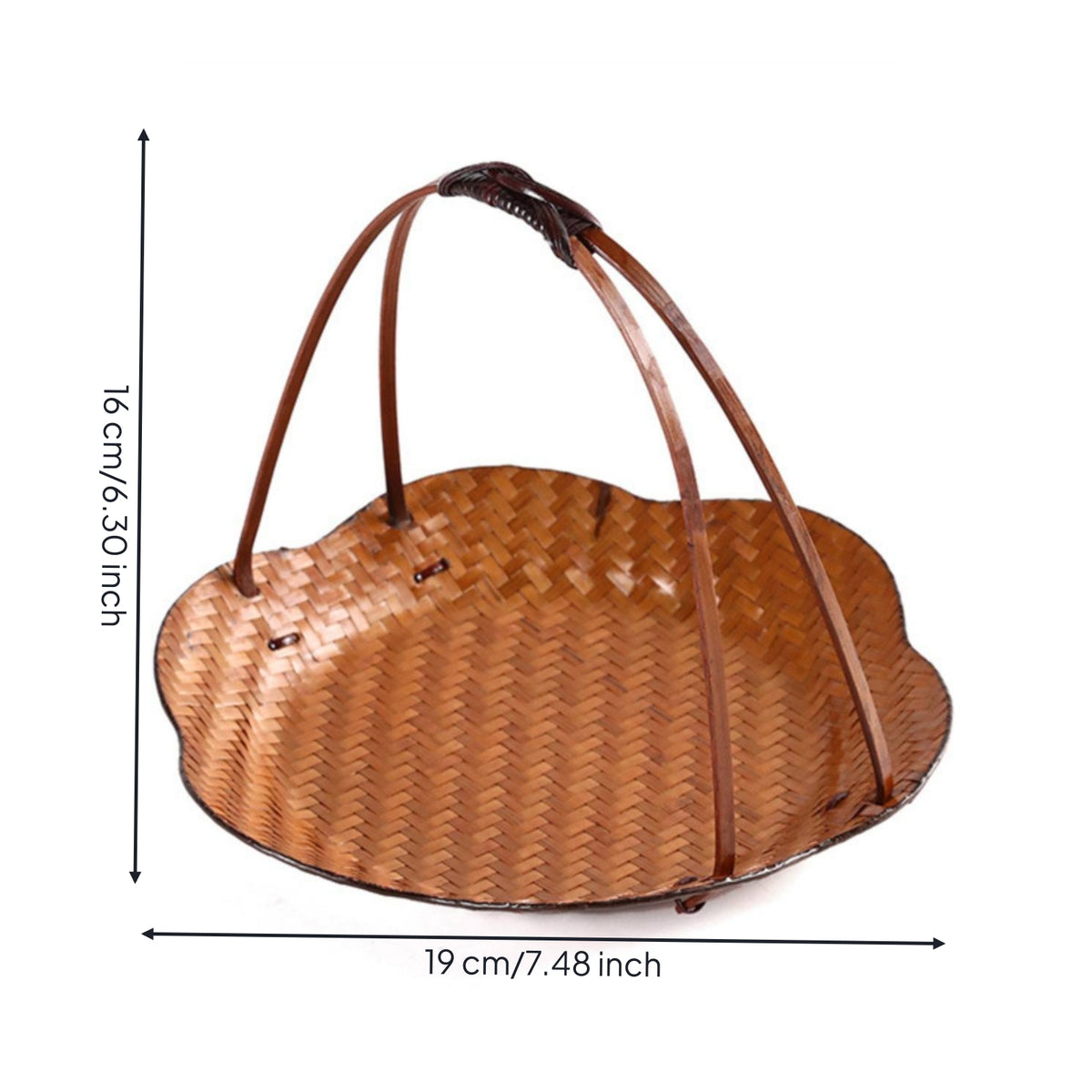 Bamboo Woven Basket Tray Handmade Bamboo Tray with Handle Rustic for Hosts