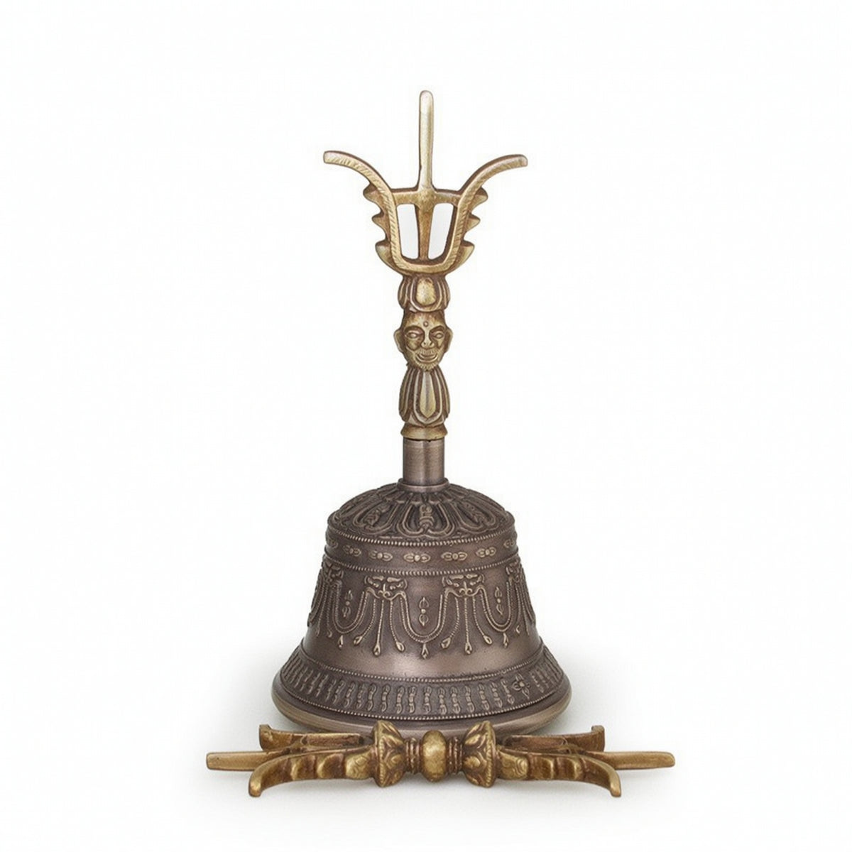 Brass Hand Call Bell Handmade Hand Bell with Clapper Antique Style for Buddhists, Collectors