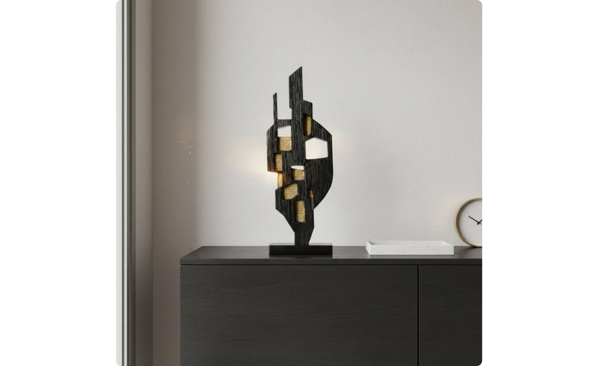 Black Gold Sculpture Decor Luxury Look Abstract Geometric Sculpture Minimalist Style Abstract Statue for Office