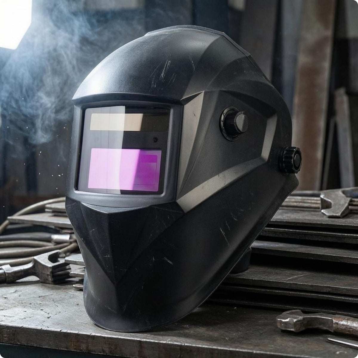 Sensitivity and Delay Settings Auto-Darkening Welding Helmet Rectangular Viewing Window Auto Darkening Welding Helmet Adjustment Dials Face Guard Hard Shell for Bright-Arc Welding Work