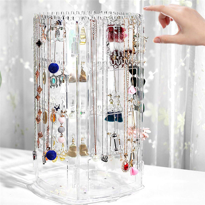 Clear Rotating Multi-Layer Jewelry Display Stand for Earrings, Necklaces, and Rings - Countertop Organizer