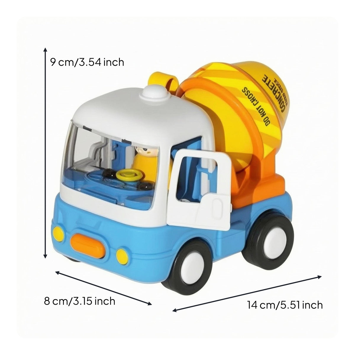 Cartoon Style Engineering Truck Toy Plastic Body Inertial Toy Car Rounded Bumper Children's Plaything Driver Figure