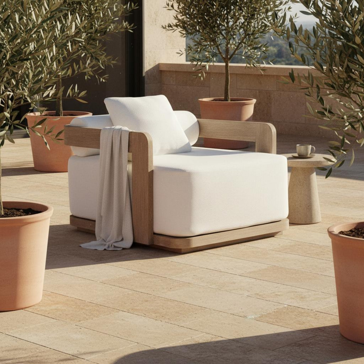 Weather-Resistant Teak Wood Sofa Set Luxury Look Teak Outdoor Sofa Easy to Clean Modern Garden Loveseat Set for Designers, Hotels, Villa, Terrace