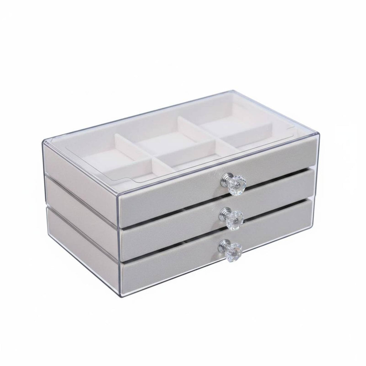 Stackable Jewelry Box Dustproof Clear Top Jewelry Case Knobs Velvet Lined Drawer Organizer for Women, Dresser, Closet