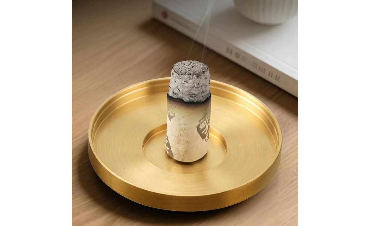 Central Spike Brass Incense Holder Round Incense Holder Tray Shallow Dish Home Accessory Low Rim