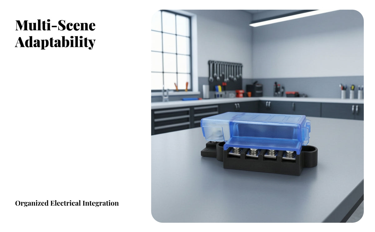 Automotive 4-Way Circuit Protector Box | Screw-Terminal Connection Layout, Easy-to-Mount Design, 4-Way circuit protector Holder, for Accessory Installation