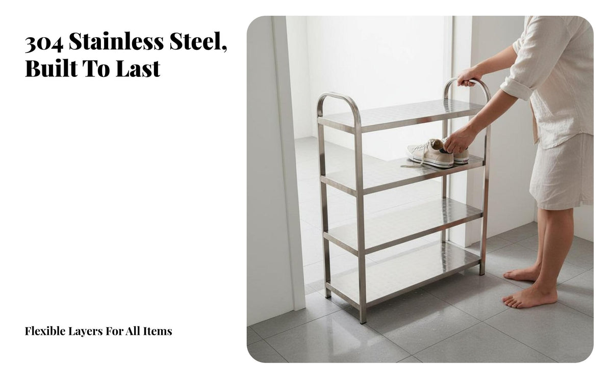 Space-Saving Stainless Steel Shoe Rack Reinforced Design Multi-Tier Shoe Shelf Heavy Duty Multifunctional for Apartment Dwellers, Homeowners, Entryway, Bathroom, Dorm Room, Small Areas