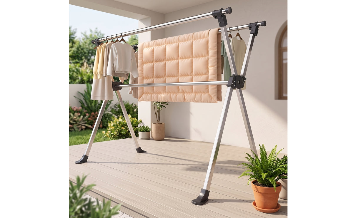 Stainless Steel Clothes Drying Rack Rust-Resistant Laundry Drying Rack Sturdy Furniture Heavy Duty for Balcony, Apartment