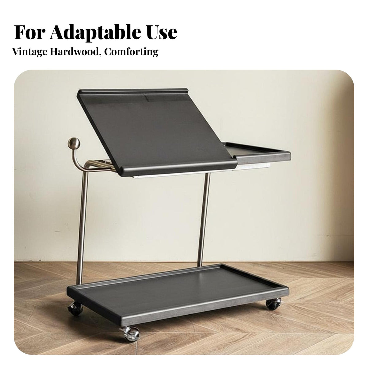 Retro Design Mobile Unit with Storage Multi-Functional Split-Top Rolling Table Space-Saving Household Furniture Lockable Wheels for Apartment Dwellers, Distant Workers, Musicians, Living Room, Small Areas, Bedroom, Home Office