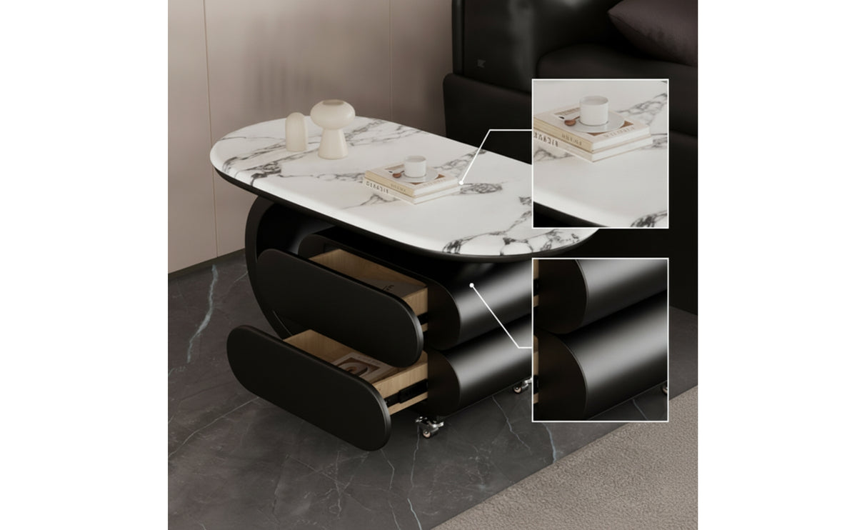 Oval-Shaped Coffee Table Movable Coffee Table with Wheels Low-Profile Furniture for Living Room, Lounge