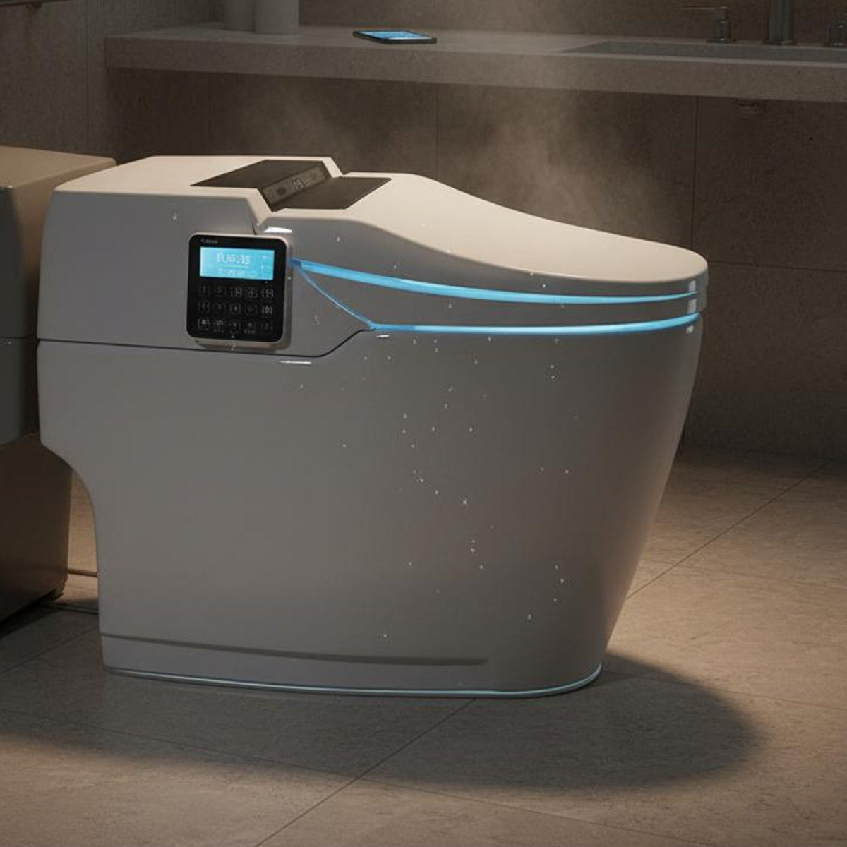 AI Voice Control Smart Toilet Anti-Splash Foam Tankless Smart Toilet Warm Air Dryer Self-Cleaning Nozzle for Elderly, Women, Kids