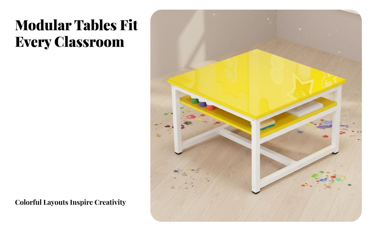 Kids Glass Top Craft Table Child-Friendly Design Kids Craft Table Chair Set Easy to Clean for Students, Young Children, Kindergarten, Classroom