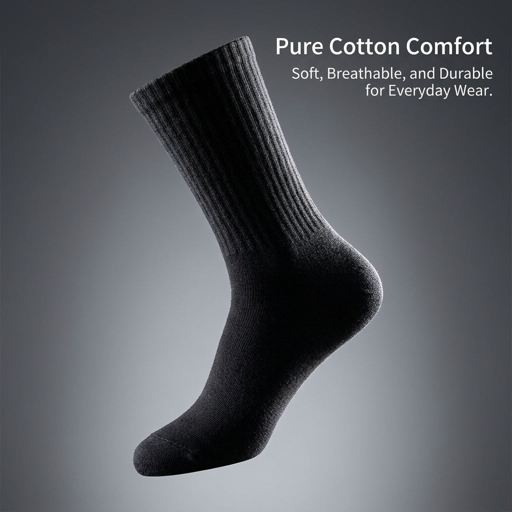 Crew Socks for Women Length Tube for Daily Wear and Travel, Casual Everyday Solid Color Black, Boneless Construction for Young Adults