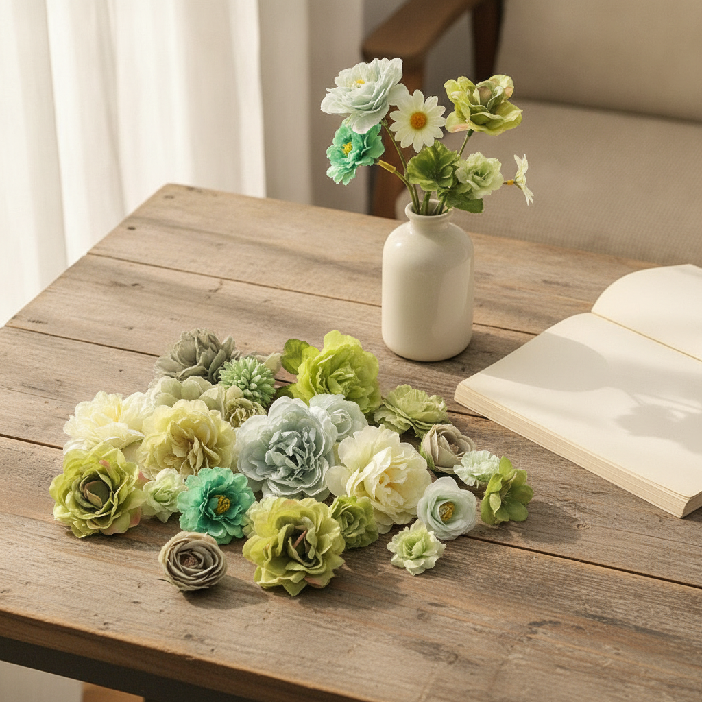 Artificial Flower Set - 50 Faux Flowers for DIY Hair Wreaths, Headwear, Fans, Hanfu Accessories, Wedding Decor
