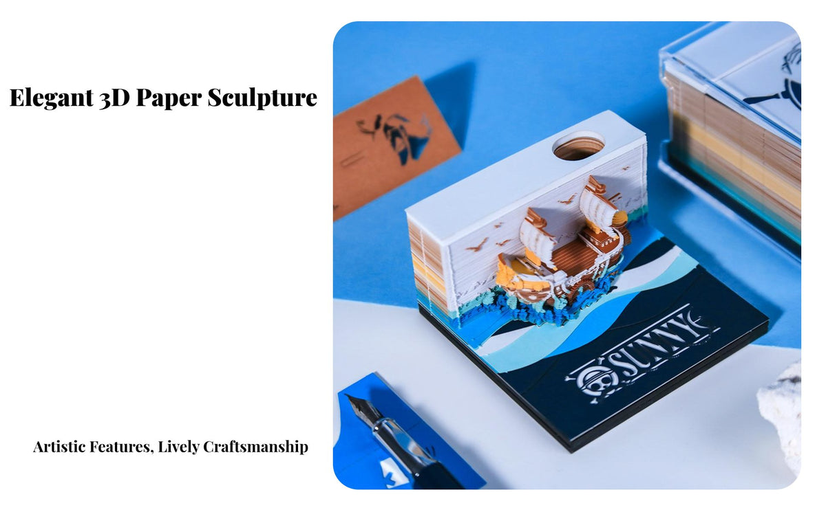 3D Paper Carving Note Pad Creative Gift 3D Paper Sculpture Notepad With Display Case Tear-off Ship Sculpture for Anime Fans, Collectors, Study Room
