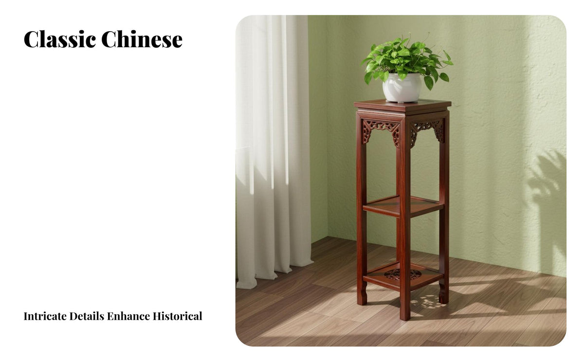 Chinese Design Flower Stand Decorative Solid Wood Plant Holder Sturdy Tall Wooden Bonsai Stand for Collectors, Living Room, Entryway, Corner