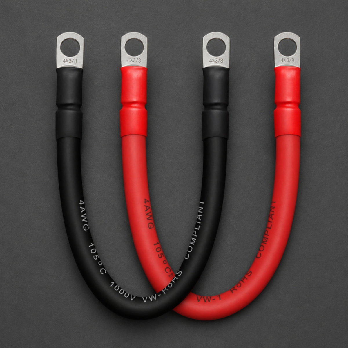 2 Pieces 4AWG Battery Cable Set Retardant for Marine, Car Audio, RV Owners