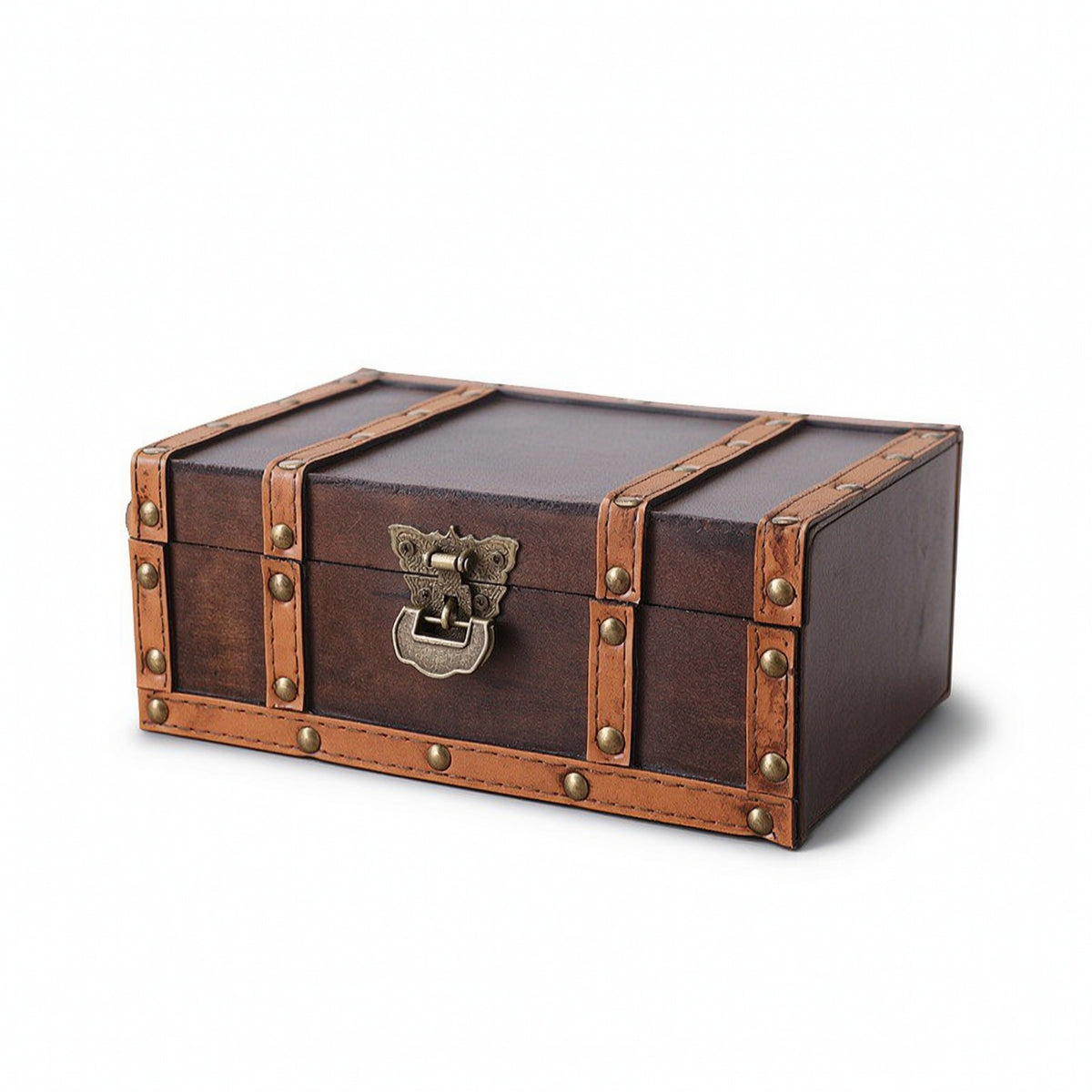 Wooden Keepsake Box with Hinged Lid Rustic Wooden Box with Hinged Lid Antique-Themed Storage Chest for Vanity, Desk, Shelf