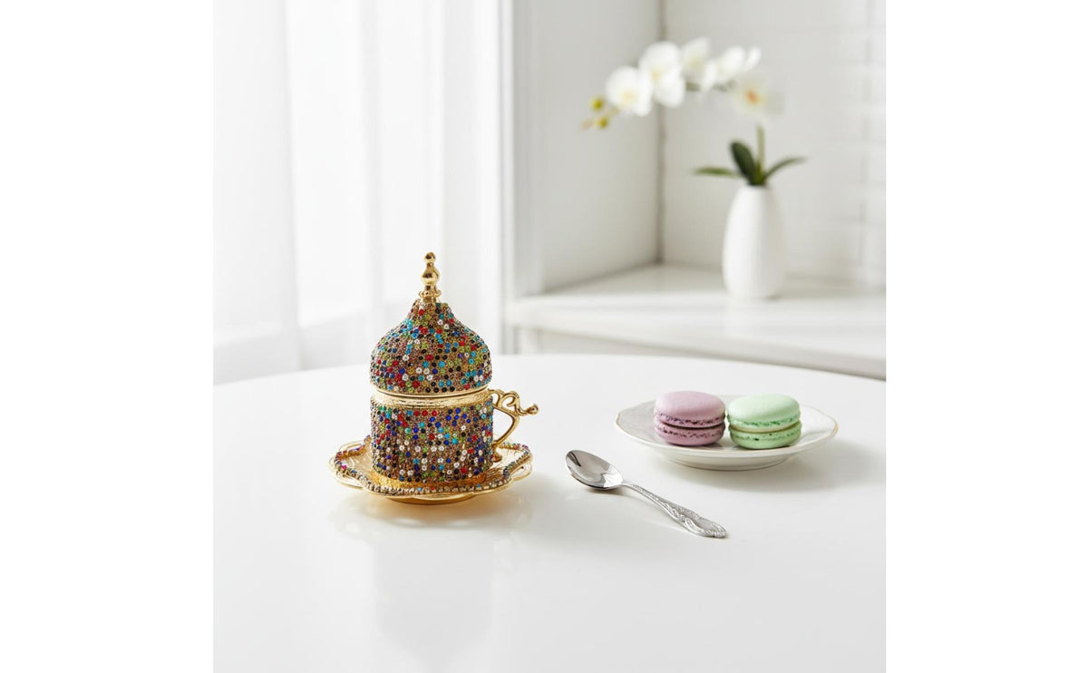 Gold Turkish Cup Set European Style Turkish Coffee Cup Set Luxury Gold Trim Coffee Cups for Gift, Tea Time