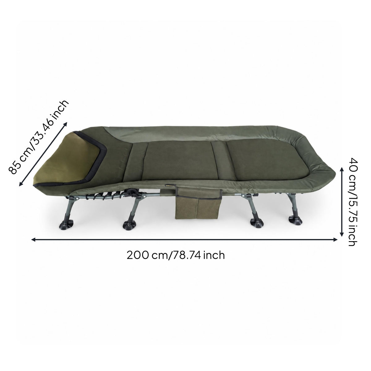 Side Pocket Adjustable Camping Bed Foldable Folding Recliner Cot Bed