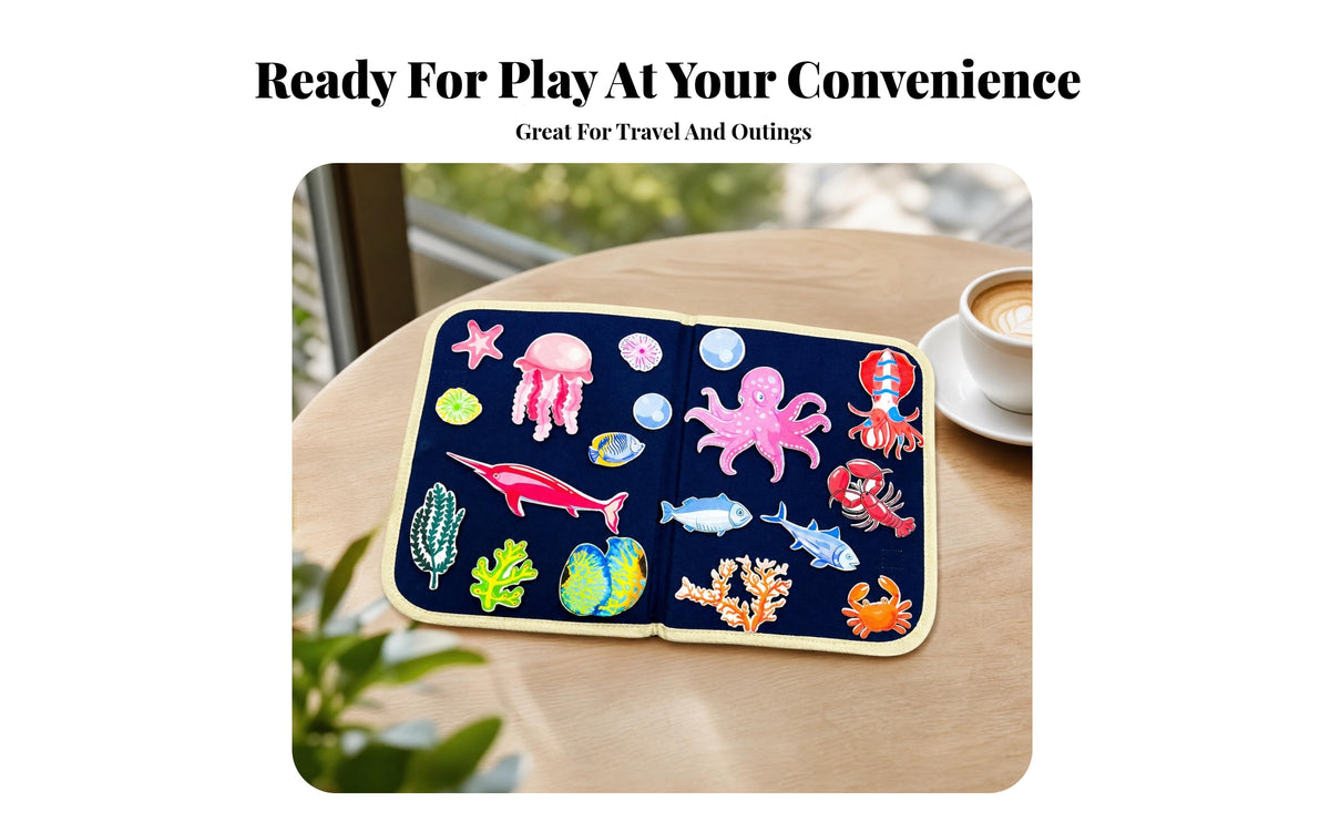 Sewn-on Ocean Felt Activity Board Matching Foldable Felt Play Board Interactive Learning for Children