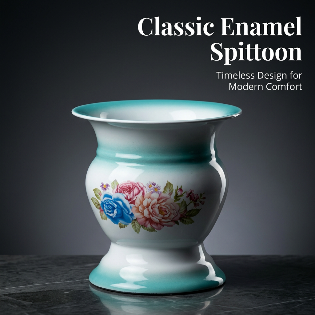 Enamel Spittoon High Foot, Vintage Floral Pattern Chamber Pot with Option, Portable Urinal Pan for Elderly Bedroom