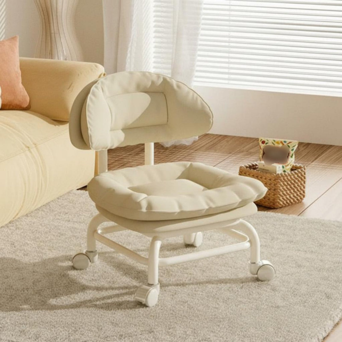 Quiet Scratch-Proof Wheels Upholstered Roller Seat with Backrest High-Density Foam Cushion Cushi Single D Caster Stool with Backrest 360° Swivel Mobile Seating Easy to Clean for Children, Hobbyists, Living Room, Bedroom, Home Office, Playroom