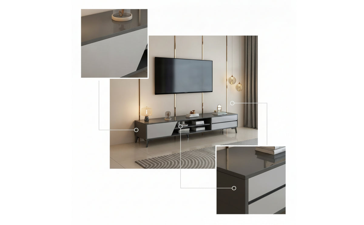 TV Cabinet Minimalist TV Unit with Drawers Floor-Standing Media Console with Storage for Living Room, Small Apartment