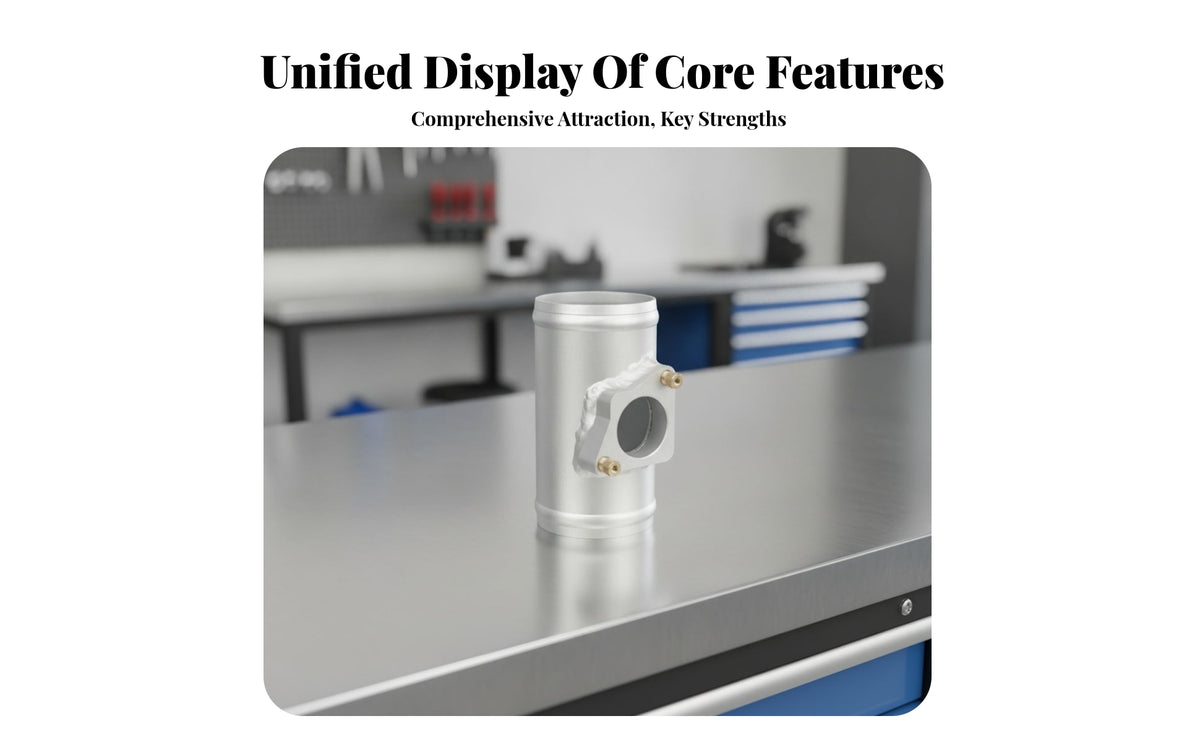 Silver MAF Sensor Mount Tube Smooth Finish Sensor Flange Base Welded Mass Air Air Movement Adapter Raised Lip Edges