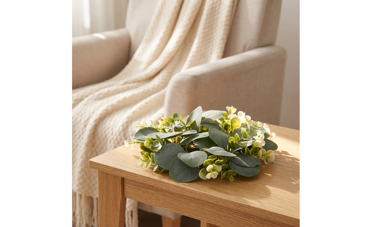 Tabletop Eucalyptus Candle Wreath Natural-Looking Candle Wreath with Eucalyptus Leaves Faux Decor Lifelike for Dining Table