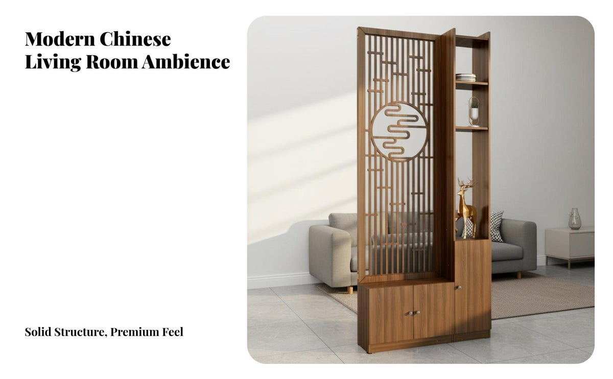 Chinese Design Screen Partition Multi-Functional Storage Entryway Screen Cabinet Space Saving Design Hollow Carved Room Separator for Hallway, Bedroom