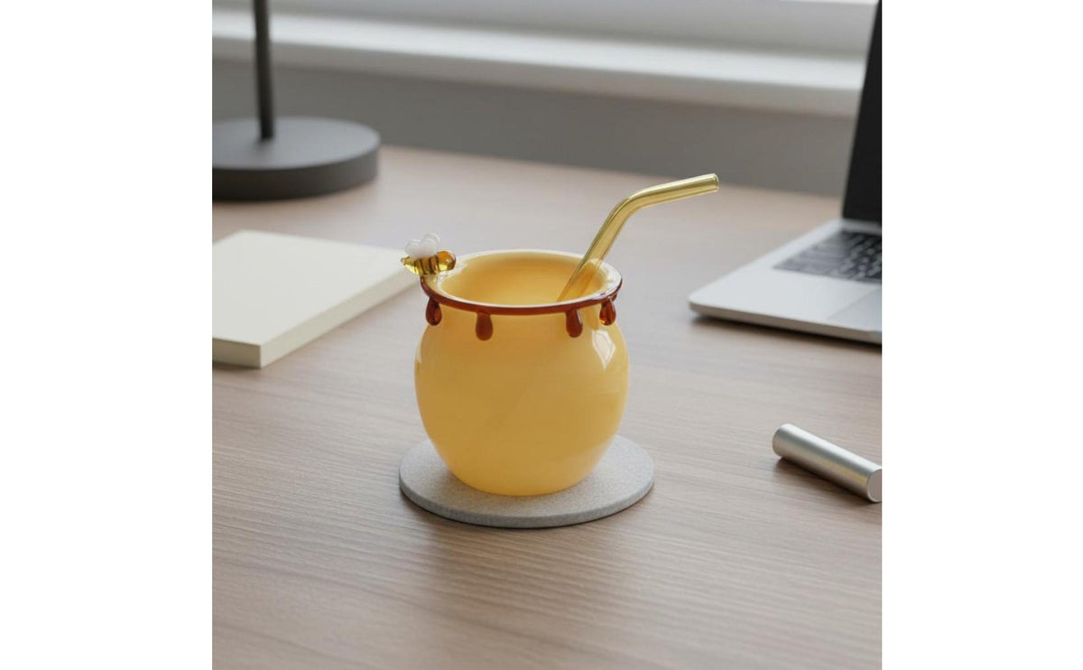 Glass Honey Jar with Bee Multi-Purpose Small Decorative Flower Vase for Cafes