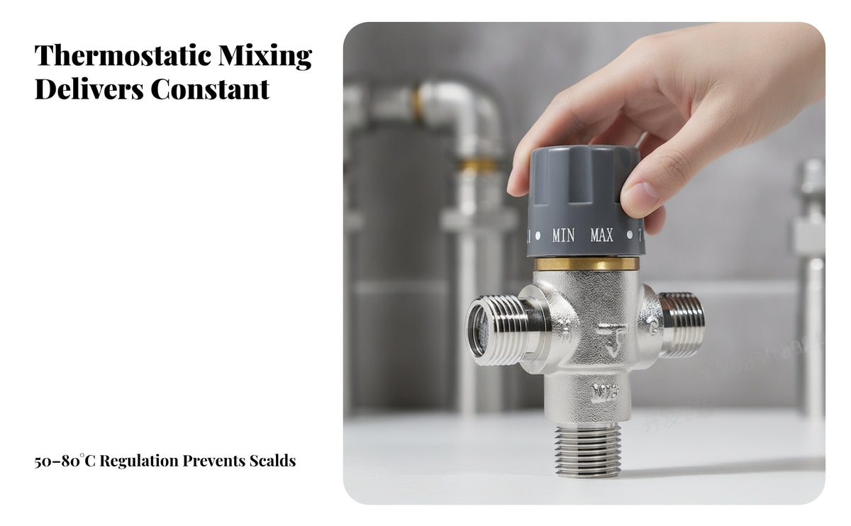 3/4 Inch Thermostatic Mixing Valve| Adjustable Temperature Control, 3-port Threaded Ports, Thermostatic control, for