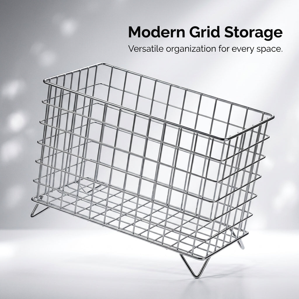 Bathroom Storage Wire Mesh Baskets for Office Desk and Pantry Organization, Small for Students and Accessories, Metal Construction