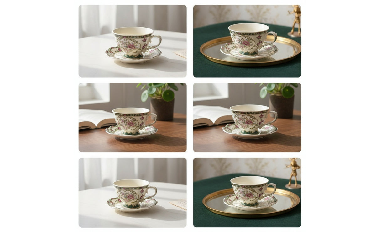 Coffee Cup with Saucer Vintage Cup and Saucer Set Porcelain Teacup Floral Tea Set with Teaspoon Court Style for Collectors