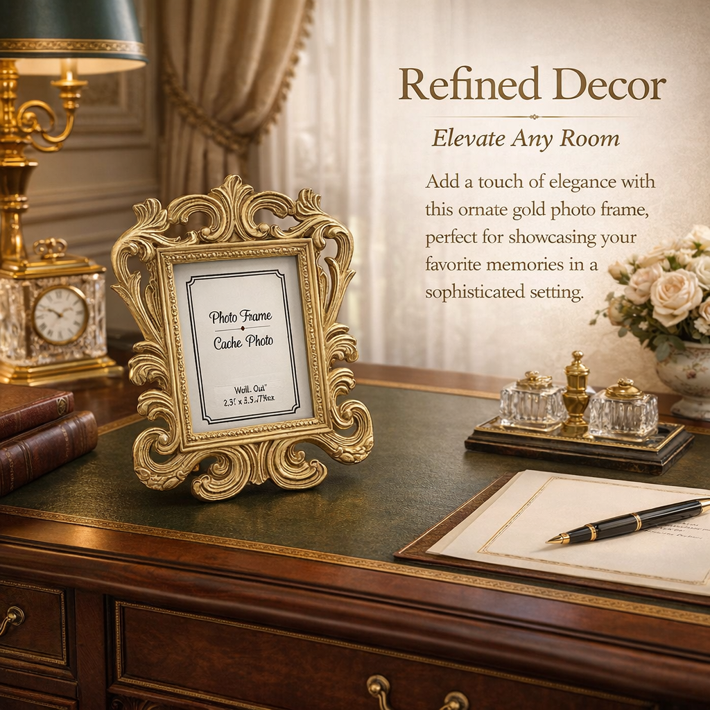 Photo Frame with Baroque Style for Wedding Guests, Dual Purpose Picture and Place Card Holder, White Ornate Table Decoration
