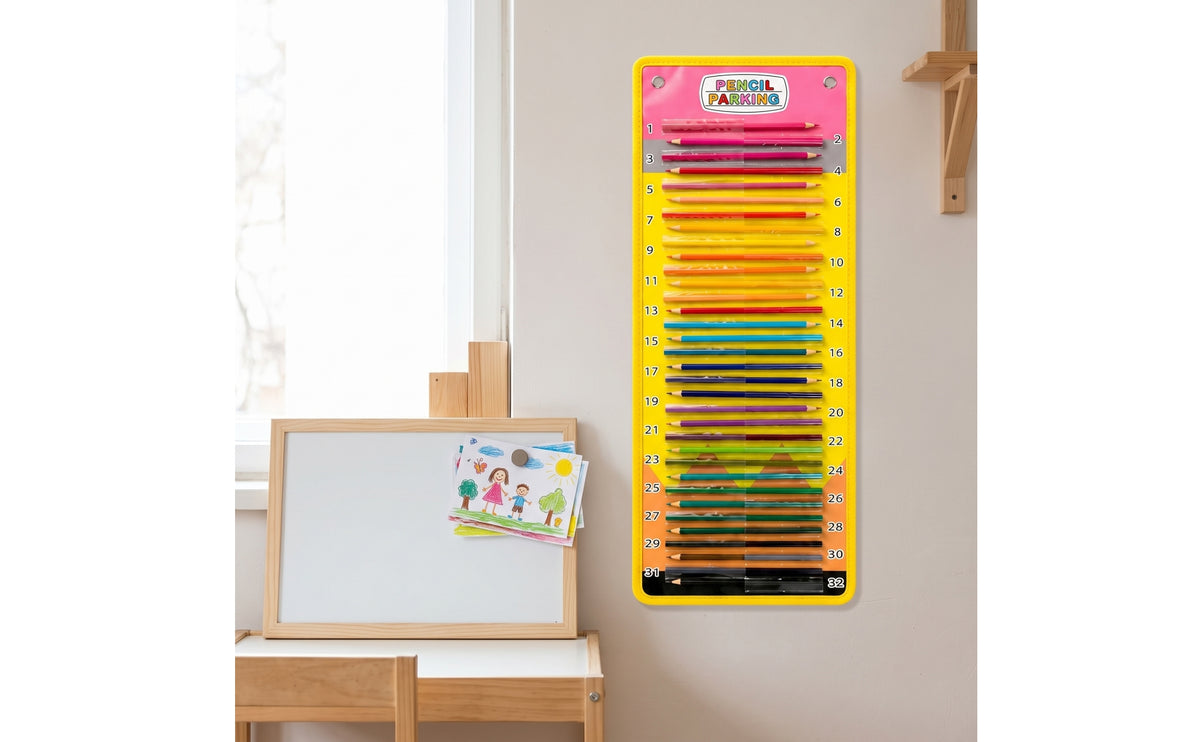 Wall-Mounted Pencil Storage Chart with Transparent Pockets Clear Pencil Pocket Chart Space-Saving Easy to Hang for Teachers, Students, Homeschool