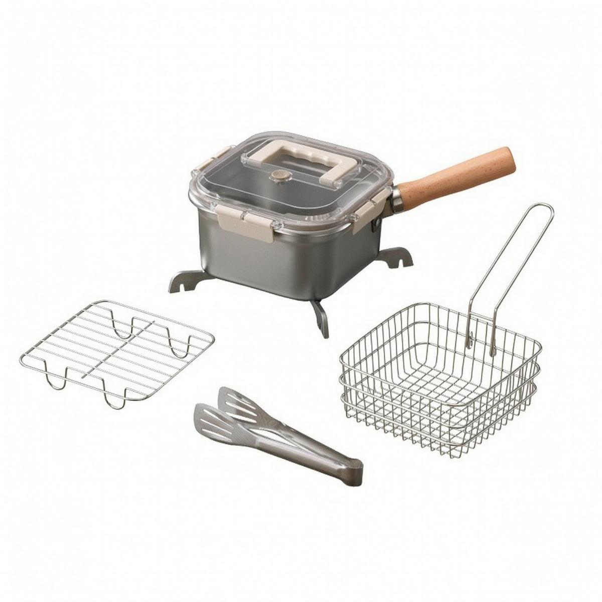 Flat Bottom Deep Fryer Pot with Oil Draining Rack Detachable Square Deep Fryer Pot Small Cookware Compact for Camping