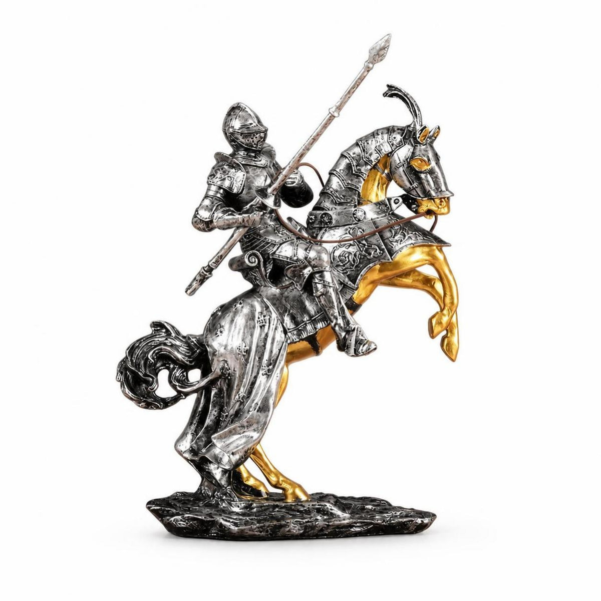 Equestrian Knight Horse Figurine Armored Knight Horse Textured Base Equestrian Sculpture Realistic Details for Home Display