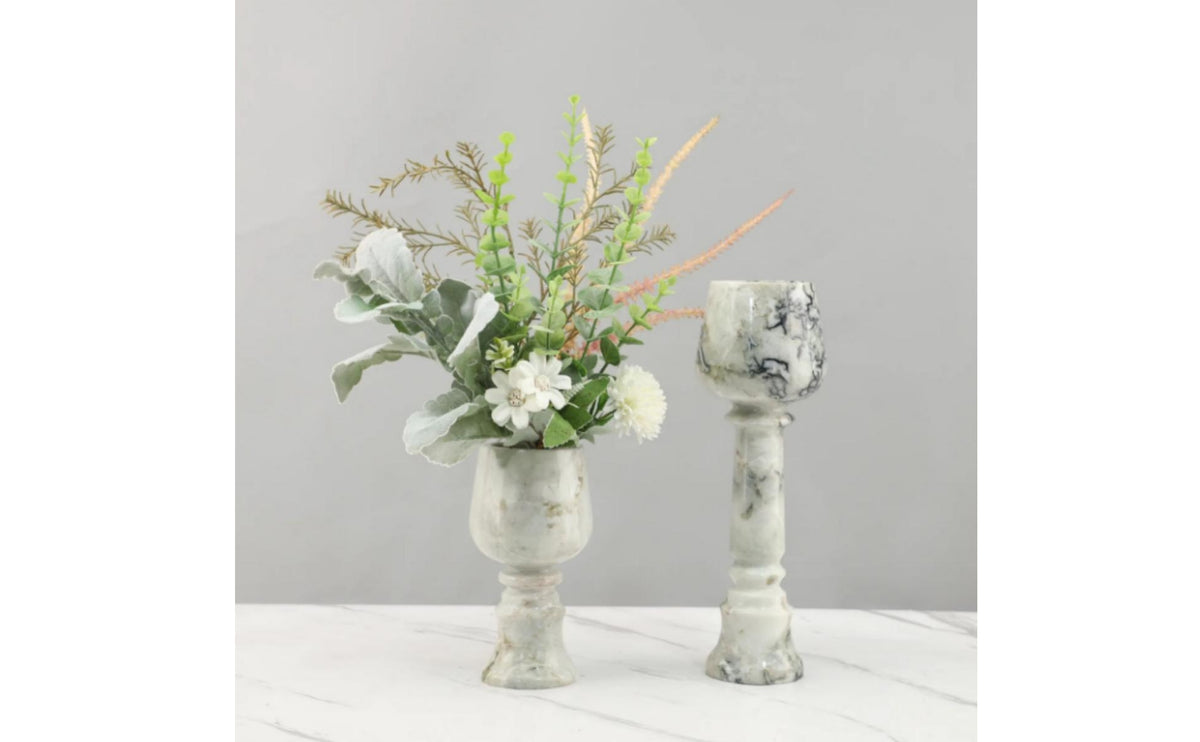 Goblet Vase Holder Marble-Look Pedestal Vase Stand Tabletop Pedestal Holder for Decorators, Homeowners