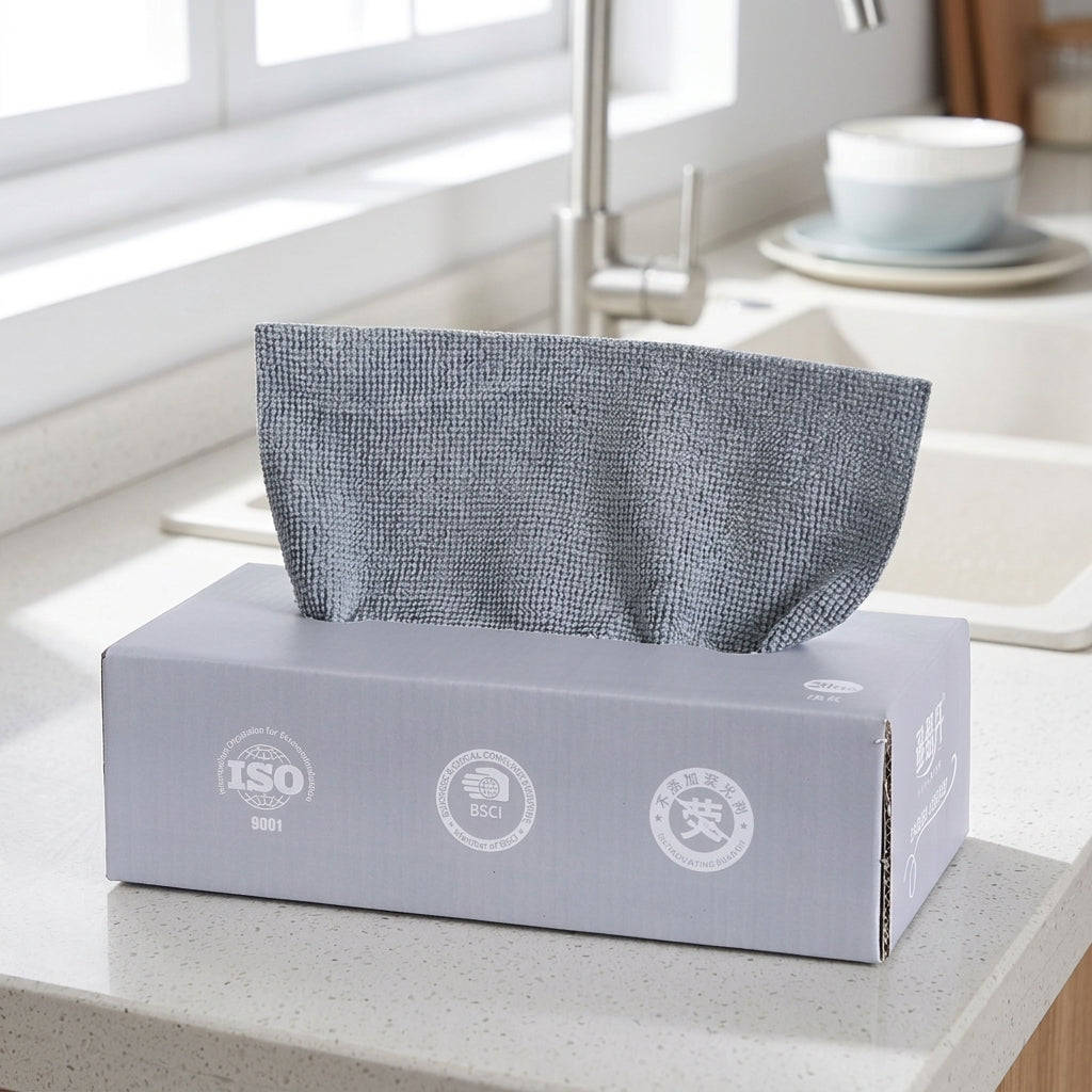 Microfibre Cloth 20cm x 20cm in Pull-Out Box, Dry Wipes for Pots and Bowls, Washable Kitchen Cloths for Wet and Dry Cleaning