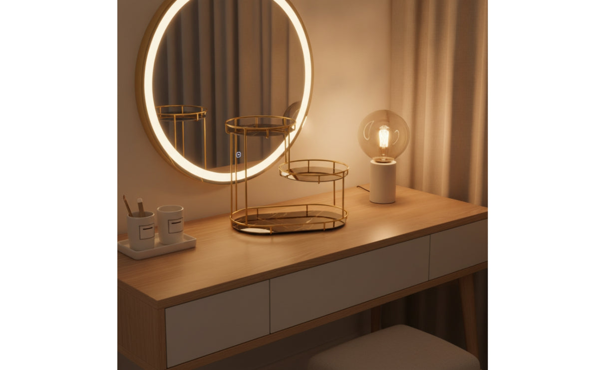 3-Tier Storage Rack Gold-Tone Countertop Rack with Wire Frame Space-Saving