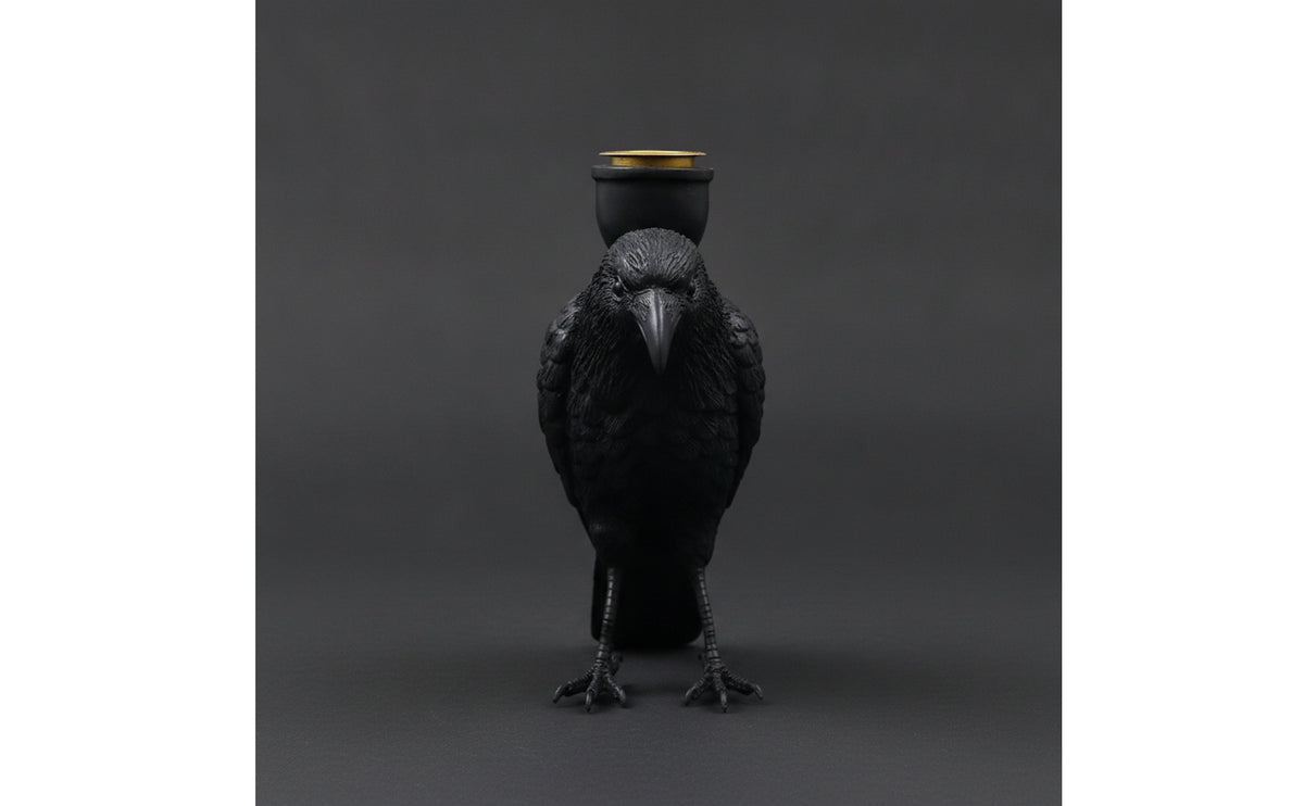 Tabletop Crow Candle Holder Dark Academia Crow Statue with Candle Cup Textured Sculpture Black for Goths, Desk