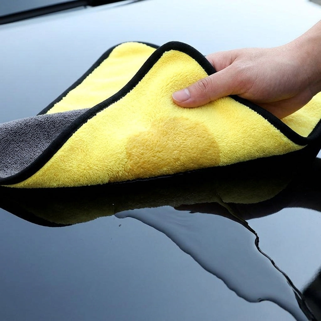Anti Shedding Car Drying Towel and Microfibre Cloth, Double Sided Microfibre Cloth for Car Interior, Yellow Coral Fleece Cleaning Towel, 1pc
