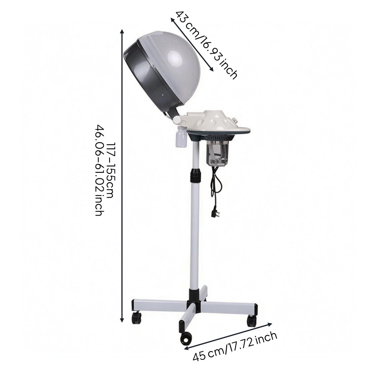 Height Adjustable Hooded Hair Steamer Wheeled Base Standing Hair Steamer Timer Switch Beauty Equipment Transparent Water Cup