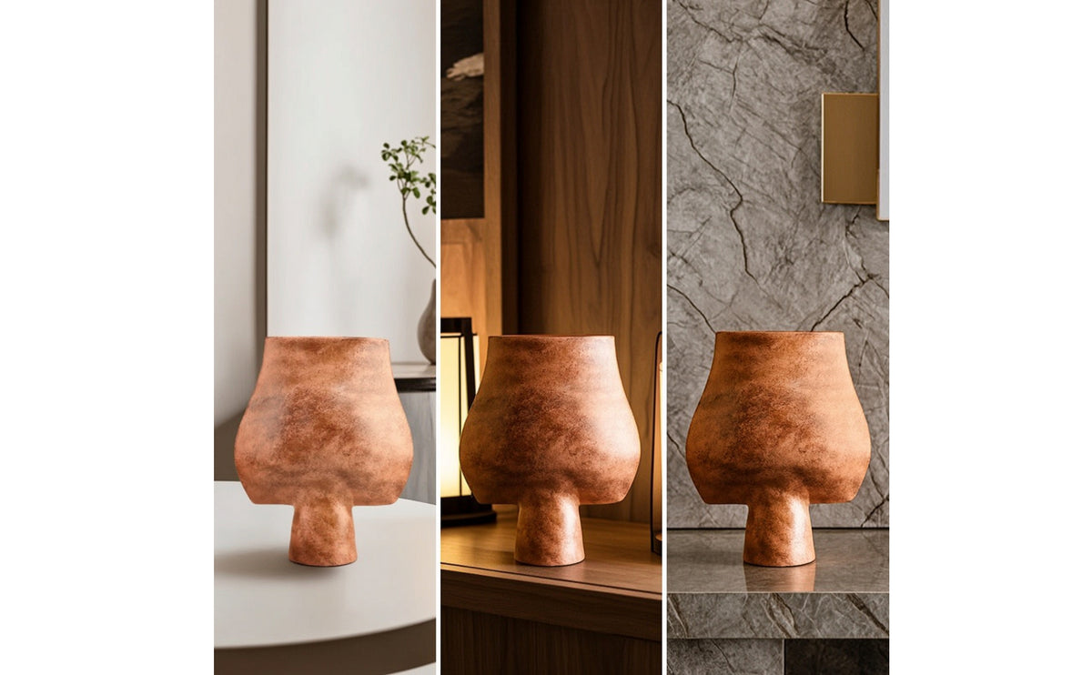 Decorative Vase Terracotta-Toned Sculptural Vase Weathered Vessel for Living Room, Bedroom, Tabletop