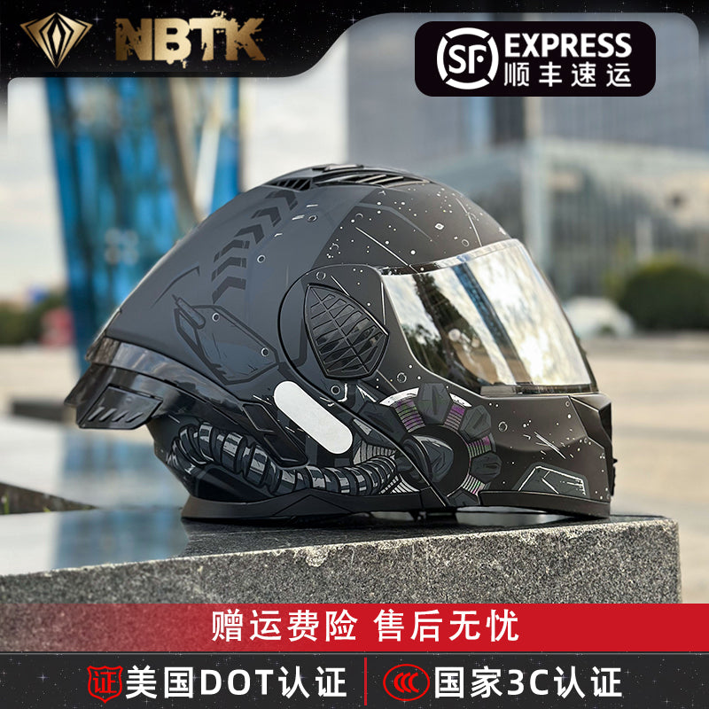 NBTK摩托车头盔揭面盔复古巡航骑行3c夏冬季热天男女士踏板全盔 亚黑(原装透明+日夜通用极光银) S(53-55)